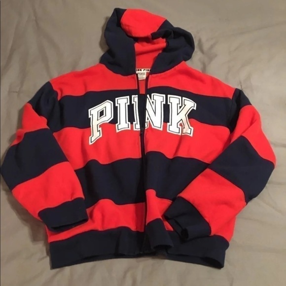 VS PINK BOYFRIEND PANT LOGO WAISTBAND SZ SM NAVY FULL ZIP SWEATSHIRT SZ M RED - Picture 13 of 14